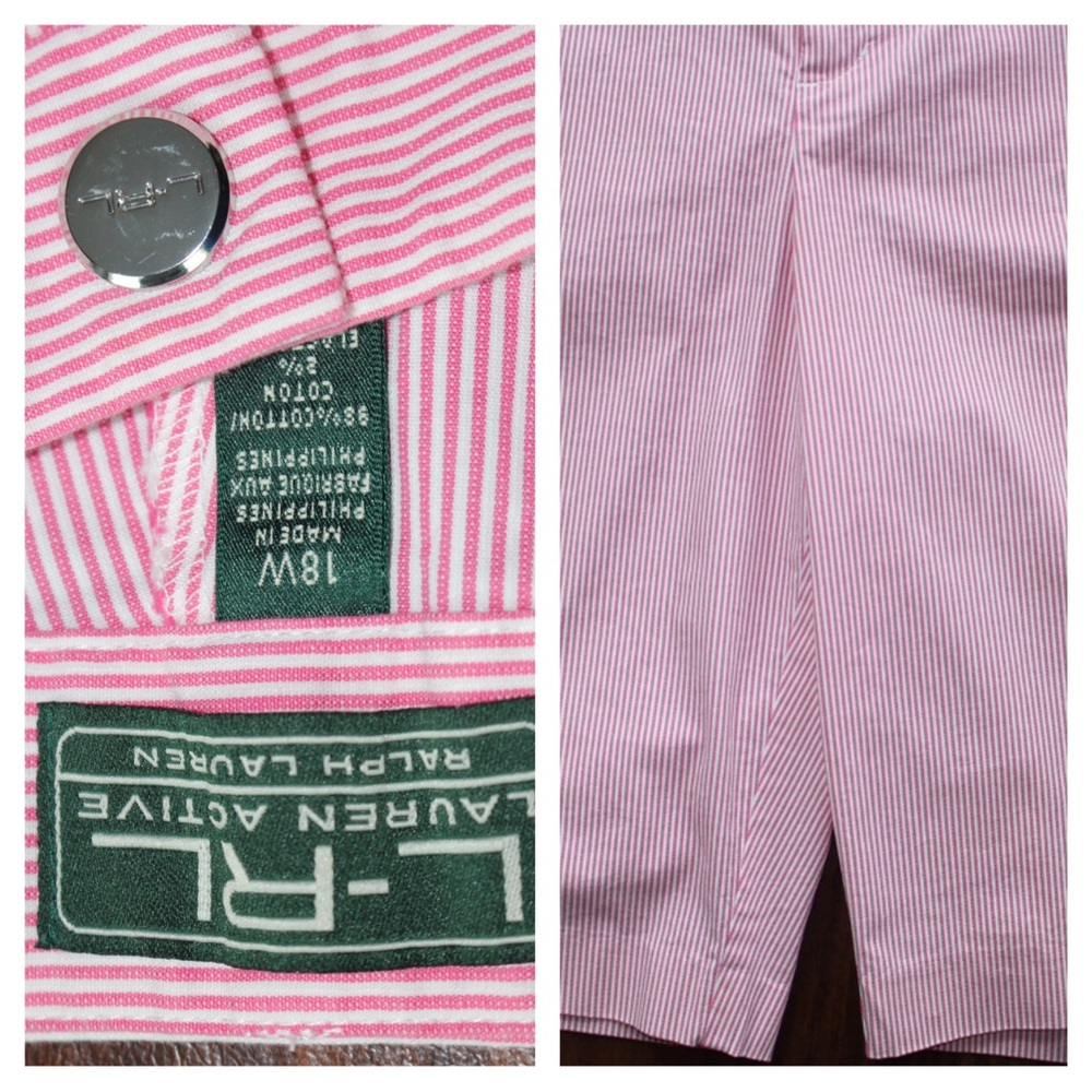 Lauren Ralph Lauren Pink and White Striped Seersucker Bermuda Active Shorts - Picture 6 of 12